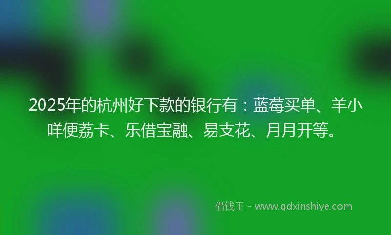 2025年的杭州好下款的银行有：蓝莓买单、羊小咩便荔卡、乐借宝融、易支花、月月开等。