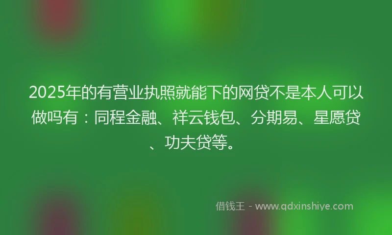 2025年的有营业执照就能下的网贷不是本人可以做吗有：同程金融、祥云钱包、分期易、星愿贷、功夫贷等。