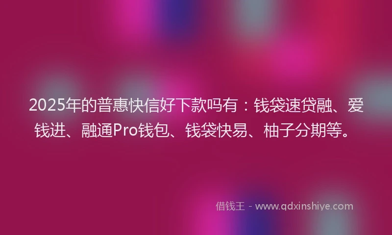 2025年的普惠快信好下款吗有：钱袋速贷融、爱钱进、融通Pro钱包、钱袋快易、柚子分期等。