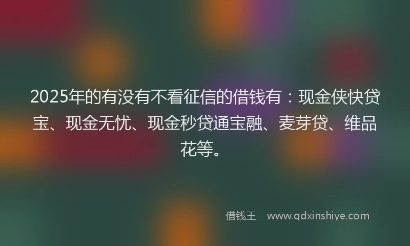 2025年的有没有不看征信的借钱有：现金侠快贷宝、现金无忧、现金秒贷通宝融、麦芽贷、维品花等。
