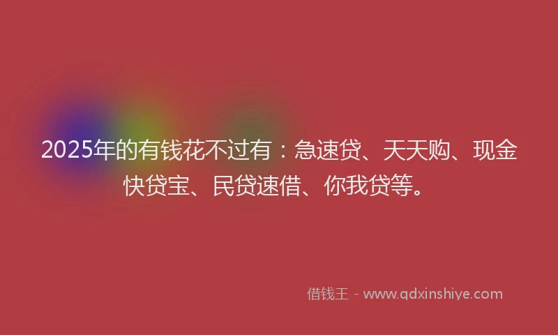 2025年的有钱花不过有：急速贷、天天购、现金快贷宝、民贷速借、你我贷等。