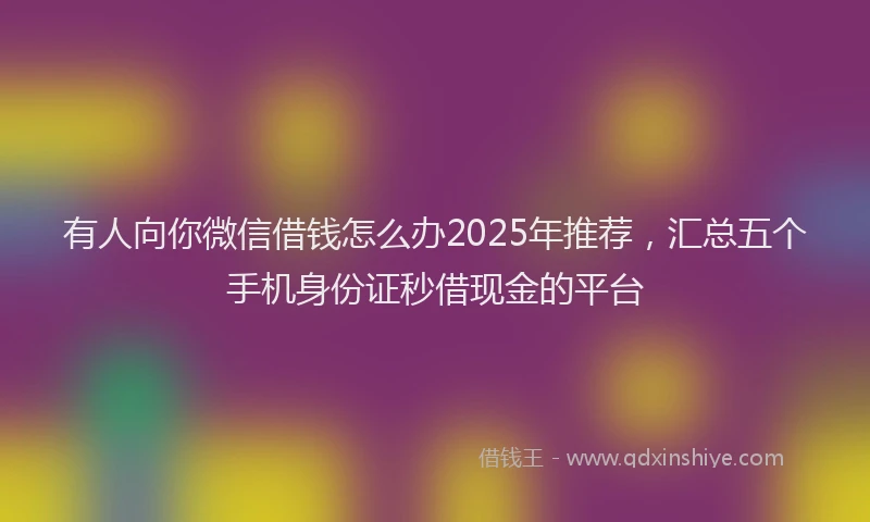有人向你微信借钱怎么办2025年推荐，汇总五个手机身份证秒借现金的平台