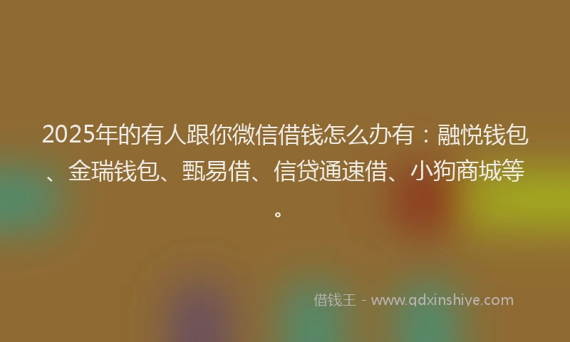 2025年的有人跟你微信借钱怎么办有：融悦钱包、金瑞钱包、甄易借、信贷通速借、小狗商城等。