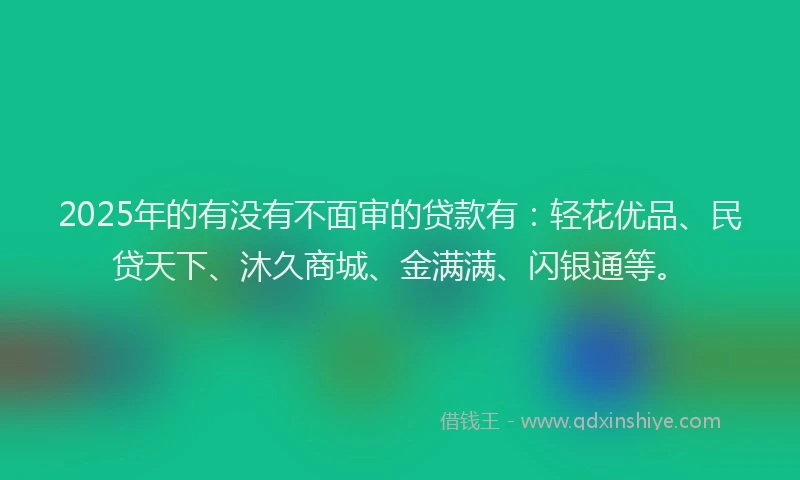 2025年的有没有不面审的贷款有：轻花优品、民贷天下、沐久商城、金满满、闪银通等。