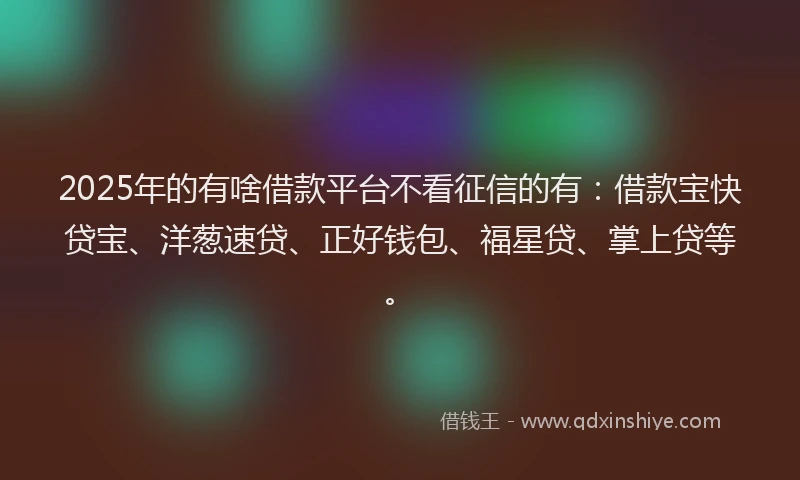 2025年的有啥借款平台不看征信的有：借款宝快贷宝、洋葱速贷、正好钱包、福星贷、掌上贷等。