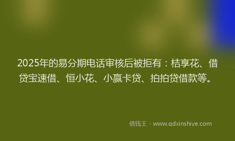 2025年的易分期电话审核后被拒有：桔享花、借贷宝速借、恒小花、小赢卡贷、拍拍贷借款等。