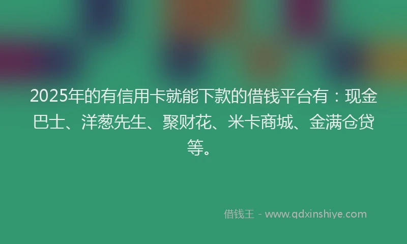 2025年的有信用卡就能下款的借钱平台有：现金巴士、洋葱先生、聚财花、米卡商城、金满仓贷等。