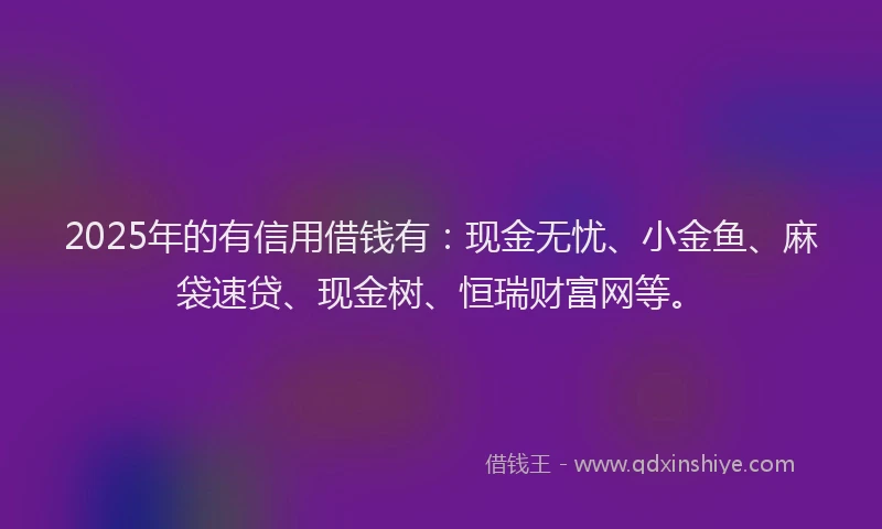 2025年的有信用借钱有：现金无忧、小金鱼、麻袋速贷、现金树、恒瑞财富网等。