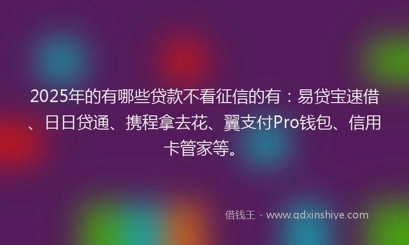 2025年的有哪些贷款不看征信的有：易贷宝速借、日日贷通、携程拿去花、翼支付Pro钱包、信用卡管家等。