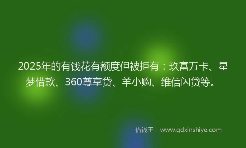 2025年的有钱花有额度但被拒有：玖富万卡、星梦借款、360尊享贷、羊小购、维信闪贷等。