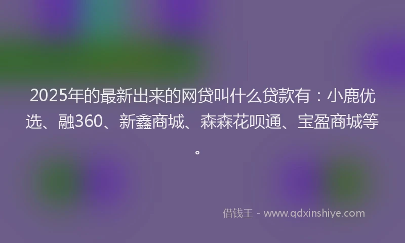 2025年的最新出来的网贷叫什么贷款有：小鹿优选、融360、新鑫商城、森森花呗通、宝盈商城等。