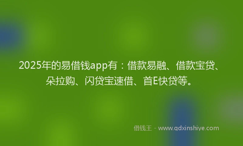 2025年的易借钱app有：借款易融、借款宝贷、朵拉购、闪贷宝速借、首E快贷等。