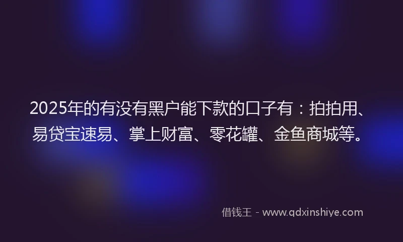 2025年的有没有黑户能下款的口子有：拍拍用、易贷宝速易、掌上财富、零花罐、金鱼商城等。