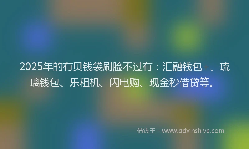 2025年的有贝钱袋刷脸不过有：汇融钱包+、琉璃钱包、乐租机、闪电购、现金秒借贷等。