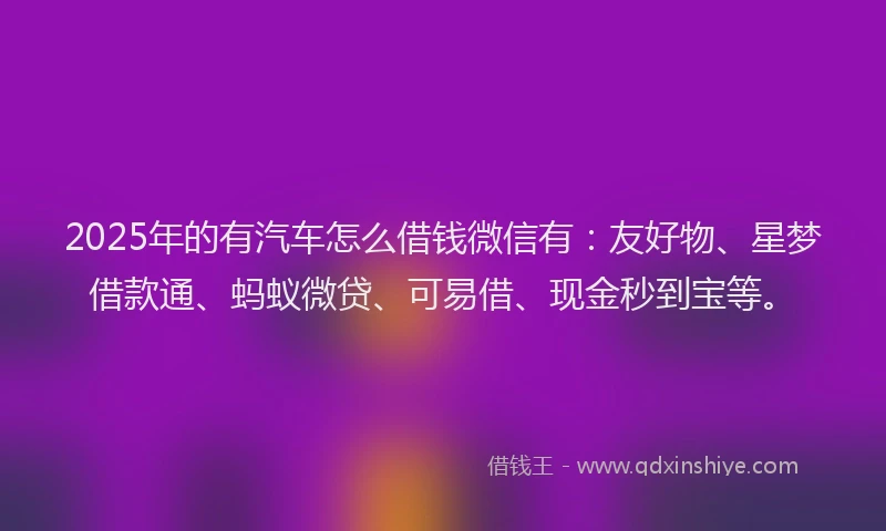 2025年的有汽车怎么借钱微信有：友好物、星梦借款通、蚂蚁微贷、可易借、现金秒到宝等。
