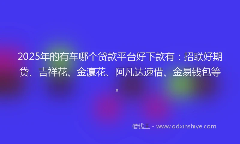 2025年的有车哪个贷款平台好下款有：招联好期贷、吉祥花、金瀛花、阿凡达速借、金易钱包等。