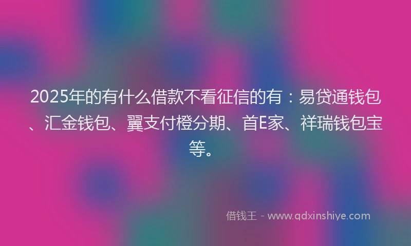 2025年的有什么借款不看征信的有：易贷通钱包、汇金钱包、翼支付橙分期、首E家、祥瑞钱包宝等。