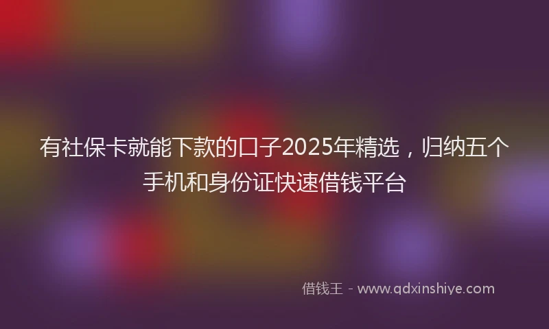 有社保卡就能下款的口子2025年精选，归纳五个手机和身份证快速借钱平台