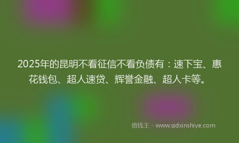2025年的昆明不看征信不看负债有:速下宝、惠花钱包、超人速贷、辉誉金融、超人卡等。