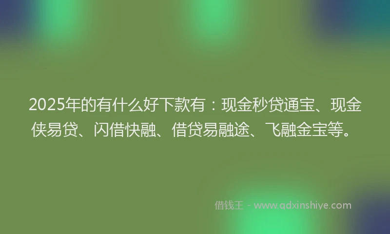 2025年的有什么好下款有：现金秒贷通宝、现金侠易贷、闪借快融、借贷易融途、飞融金宝等。