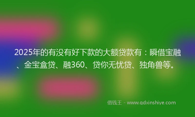 2025年的有没有好下款的大额贷款有：瞬借宝融、金宝盒贷、融360、贷你无忧贷、独角兽等。