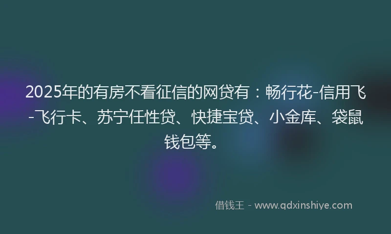 2025年的有房不看征信的网贷有：畅行花-信用飞-飞行卡、苏宁任性贷、快捷宝贷、小金库、袋鼠钱包等。