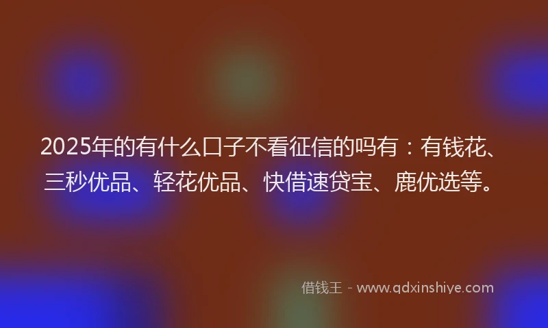 2025年的有什么口子不看征信的吗有：有钱花、三秒优品、轻花优品、快借速贷宝、鹿优选等。
