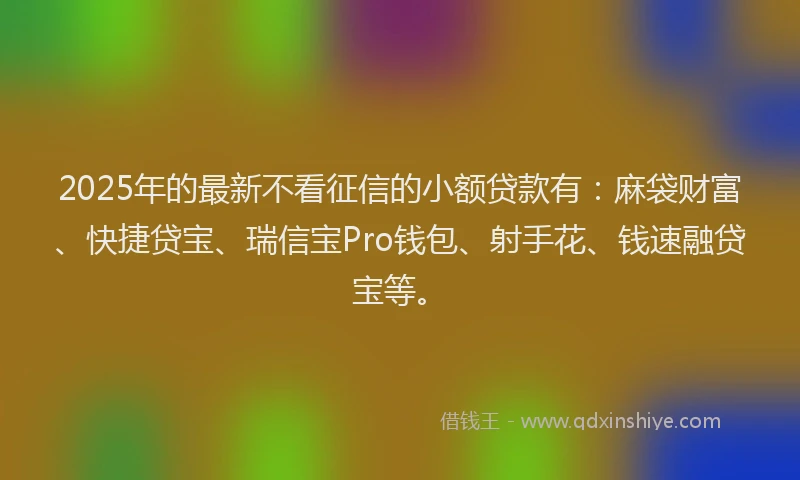 2025年的最新不看征信的小额贷款有：麻袋财富、快捷贷宝、瑞信宝Pro钱包、射手花、钱速融贷宝等。