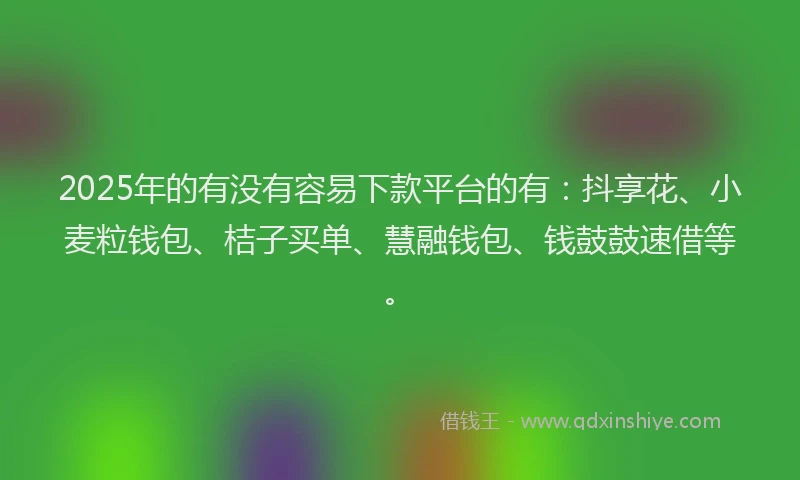 2025年的有没有容易下款平台的有：抖享花、小麦粒钱包、桔子买单、慧融钱包、钱鼓鼓速借等。