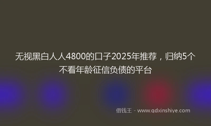 无视黑白人人4800的口子2025年推荐，归纳5个不看年龄征信负债的平台