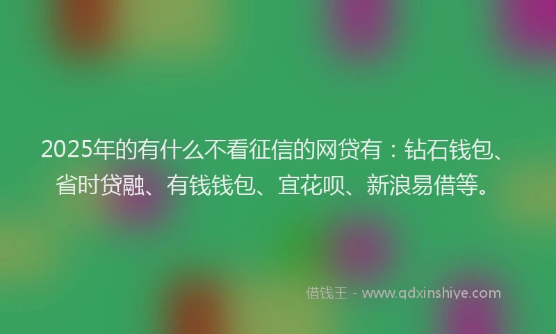 2025年的有什么不看征信的网贷有：钻石钱包、省时贷融、有钱钱包、宜花呗、新浪易借等。