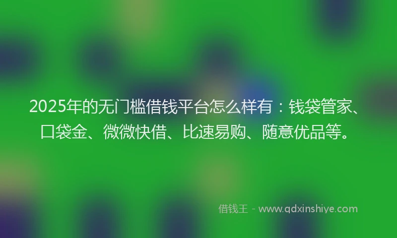 2025年的无门槛借钱平台怎么样有：钱袋管家、口袋金、微微快借、比速易购、随意优品等。