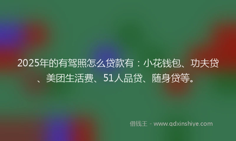 2025年的有驾照怎么贷款有：小花钱包、功夫贷、美团生活费、51人品贷、随身贷等。