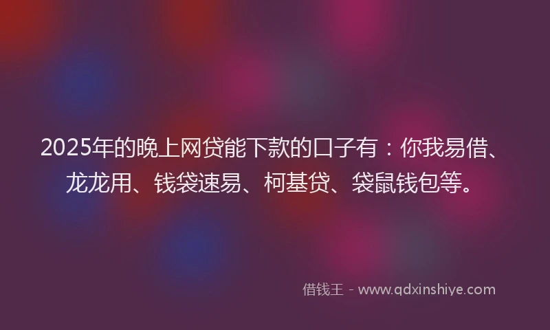 2025年的晚上网贷能下款的口子有：你我易借、龙龙用、钱袋速易、柯基贷、袋鼠钱包等。