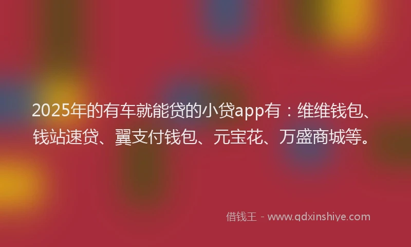 2025年的有车就能贷的小贷app有：维维钱包、钱站速贷、翼支付钱包、元宝花、万盛商城等。