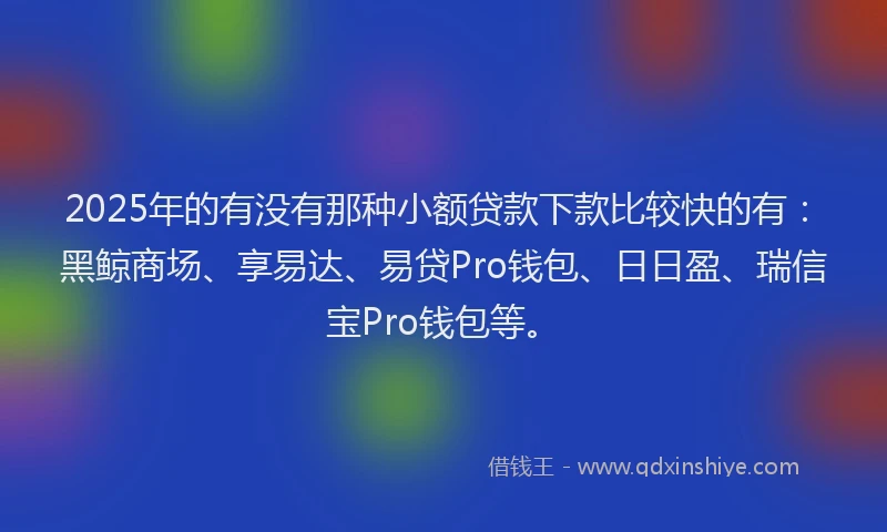2025年的有没有那种小额贷款下款比较快的有：黑鲸商场、享易达、易贷Pro钱包、日日盈、瑞信宝Pro钱包等。