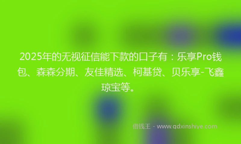 2025年的无视征信能下款的口子有：乐享Pro钱包、森森分期、友佳精选、柯基贷、贝乐享-飞鑫琼宝等。