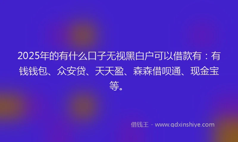 2025年的有什么口子无视黑白户可以借款有：有钱钱包、众安贷、天天盈、森森借呗通、现金宝等。