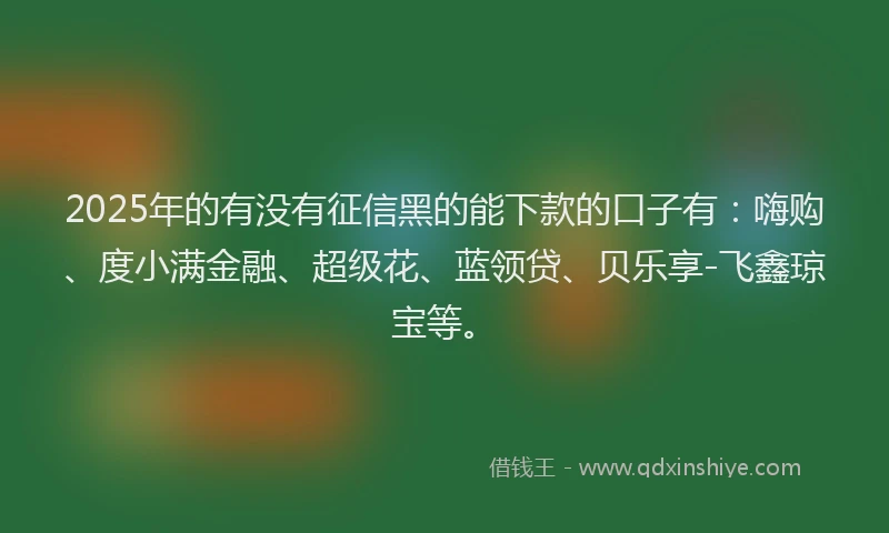 2025年的有没有征信黑的能下款的口子有：嗨购、度小满金融、超级花、蓝领贷、贝乐享-飞鑫琼宝等。