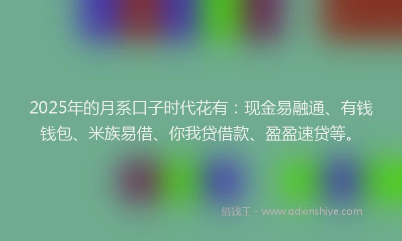 2025年的月系口子时代花有：现金易融通、有钱钱包、米族易借、你我贷借款、盈盈速贷等。
