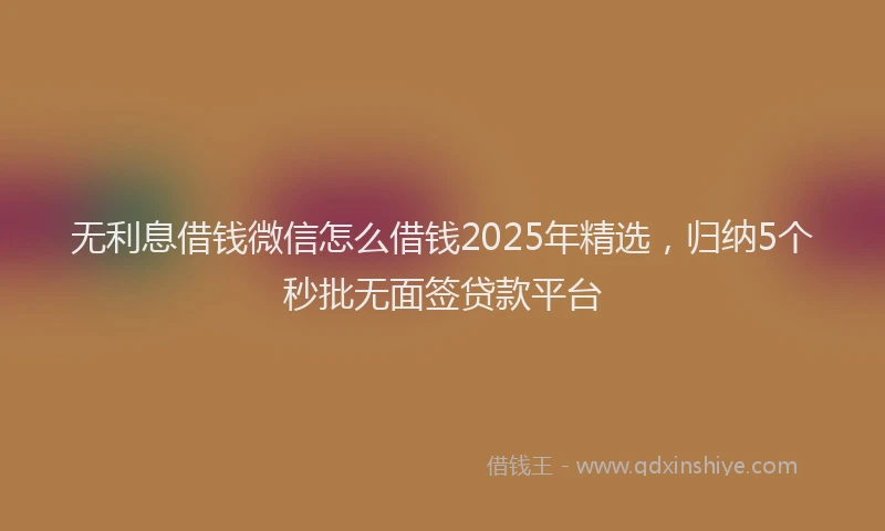 无利息借钱微信怎么借钱2025年精选，归纳5个秒批无面签贷款平台