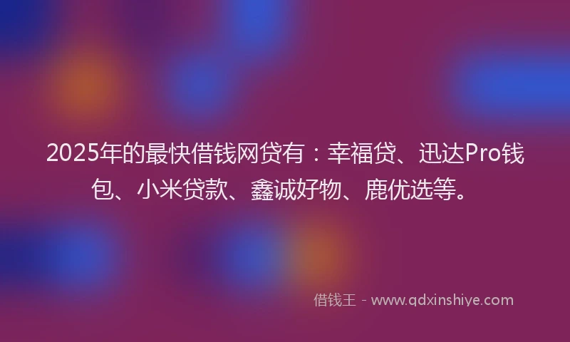 2025年的最快借钱网贷有：幸福贷、迅达Pro钱包、小米贷款、鑫诚好物、鹿优选等。