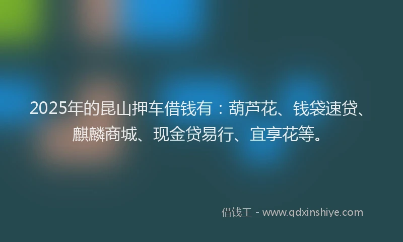 2025年的昆山押车借钱有：葫芦花、钱袋速贷、麒麟商城、现金贷易行、宜享花等。