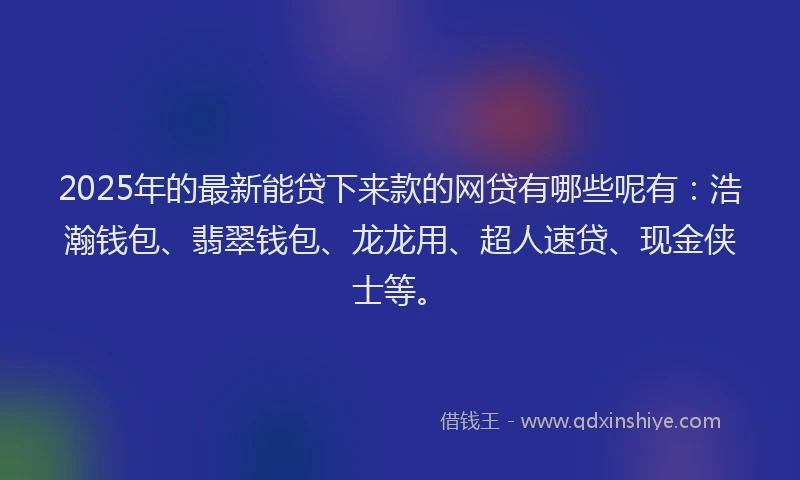 2025年的最新能贷下来款的网贷有哪些呢有：浩瀚钱包、翡翠钱包、龙龙用、超人速贷、现金侠士等。