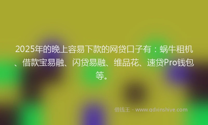 2025年的晚上容易下款的网贷口子有：蜗牛租机、借款宝易融、闪贷易融、维品花、速贷Pro钱包等。