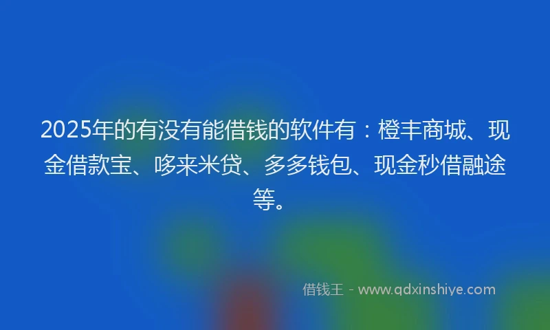 2025年的有没有能借钱的软件有：橙丰商城、现金借款宝、哆来米贷、多多钱包、现金秒借融途等。