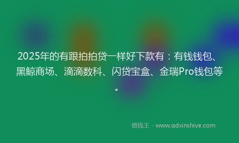 2025年的有跟拍拍贷一样好下款有：有钱钱包、黑鲸商场、滴滴数科、闪贷宝盒、金瑞Pro钱包等。