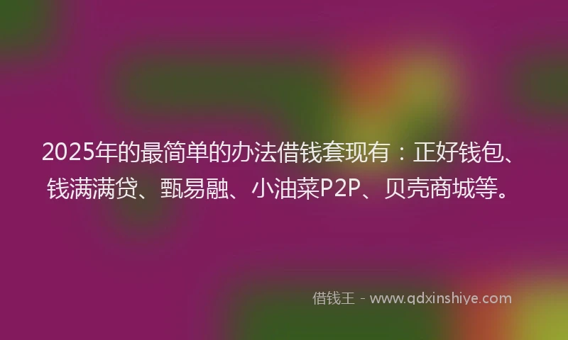 2025年的最简单的办法借钱套现有：正好钱包、钱满满贷、甄易融、小油菜P2P、贝壳商城等。
