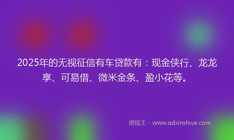 2025年的无视征信有车贷款有：现金侠行、龙龙享、可易借、微米金条、盈小花等。