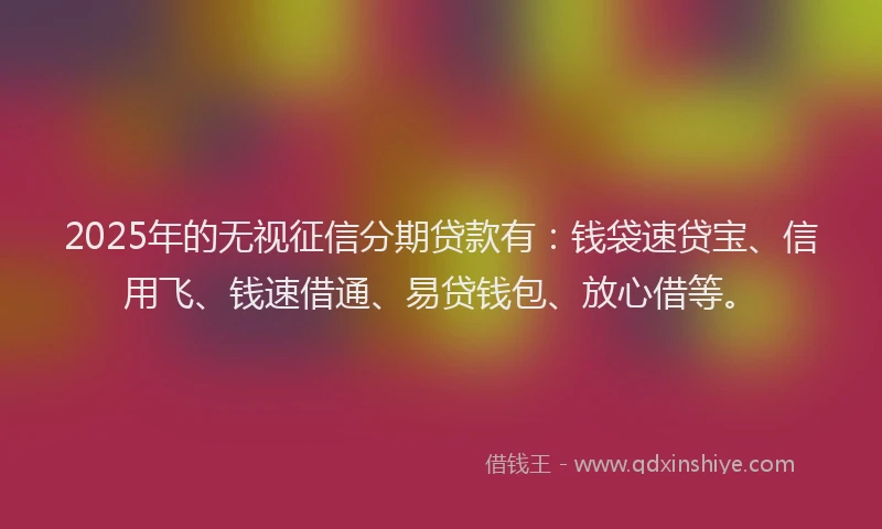 2025年的无视征信分期贷款有：钱袋速贷宝、信用飞、钱速借通、易贷钱包、放心借等。